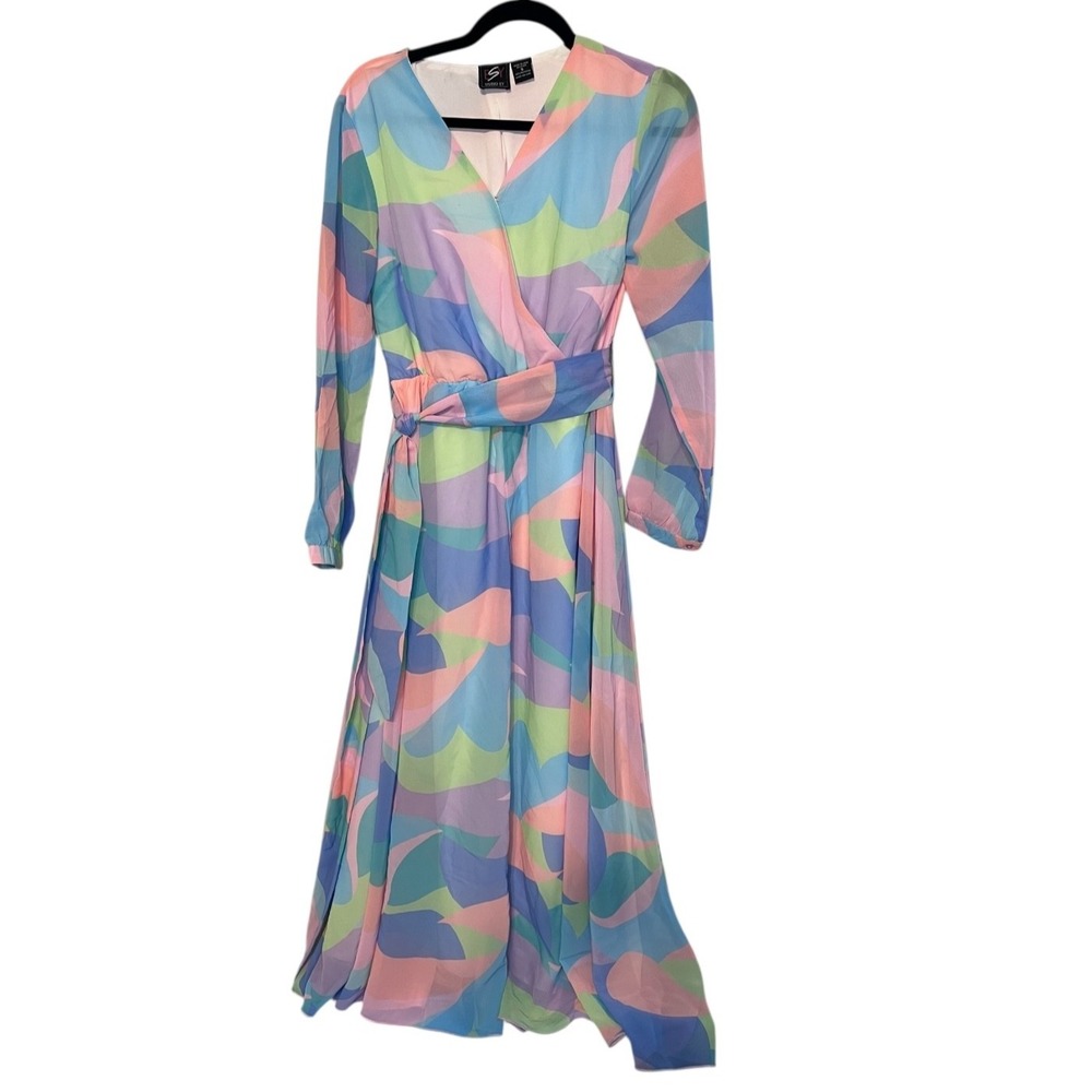 Studio‎ EY Pastel Wrap Maxi Dress S Boho Spring Tie Waist Resort Vacation - Picture 7 of 13